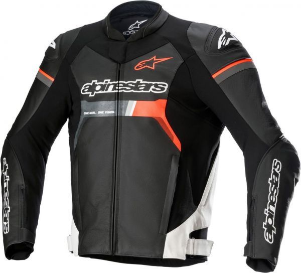 GP Force Leather Jacket Black White Red-Fluo