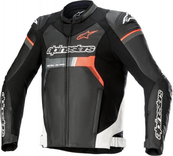 GP Force Leather Jacket Airflow Black White Red-Fluo