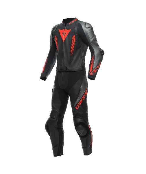 Laguna Seca 5 2PCS Leather Suit Black/Anthracite/Fluo-Red